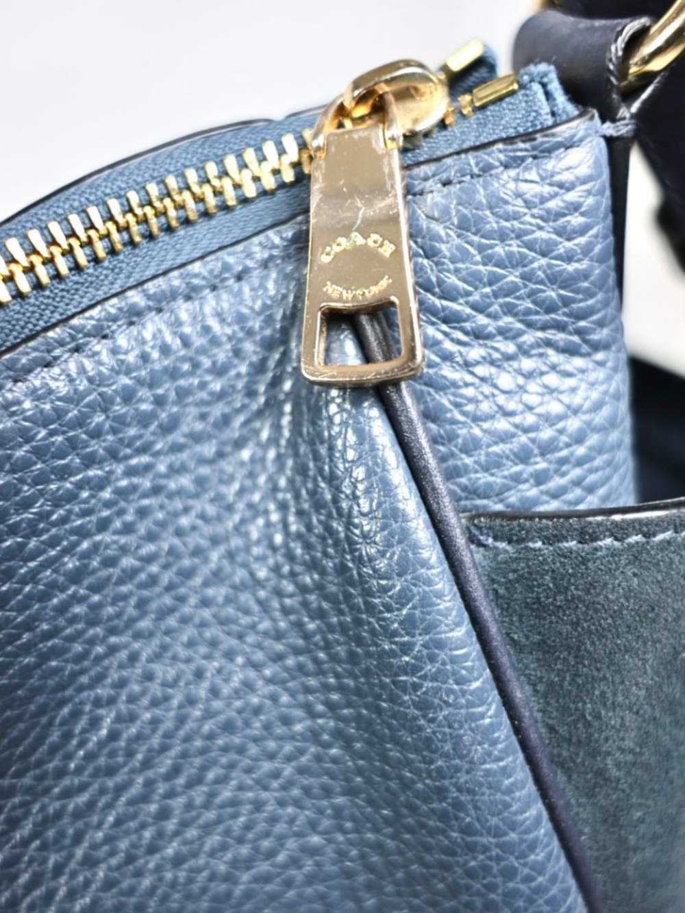Coach Rori, Denim Blue Pebbled & Suede Leather Shoulder Bag, Quiet Luxury C5833 - Picture 6 of 15